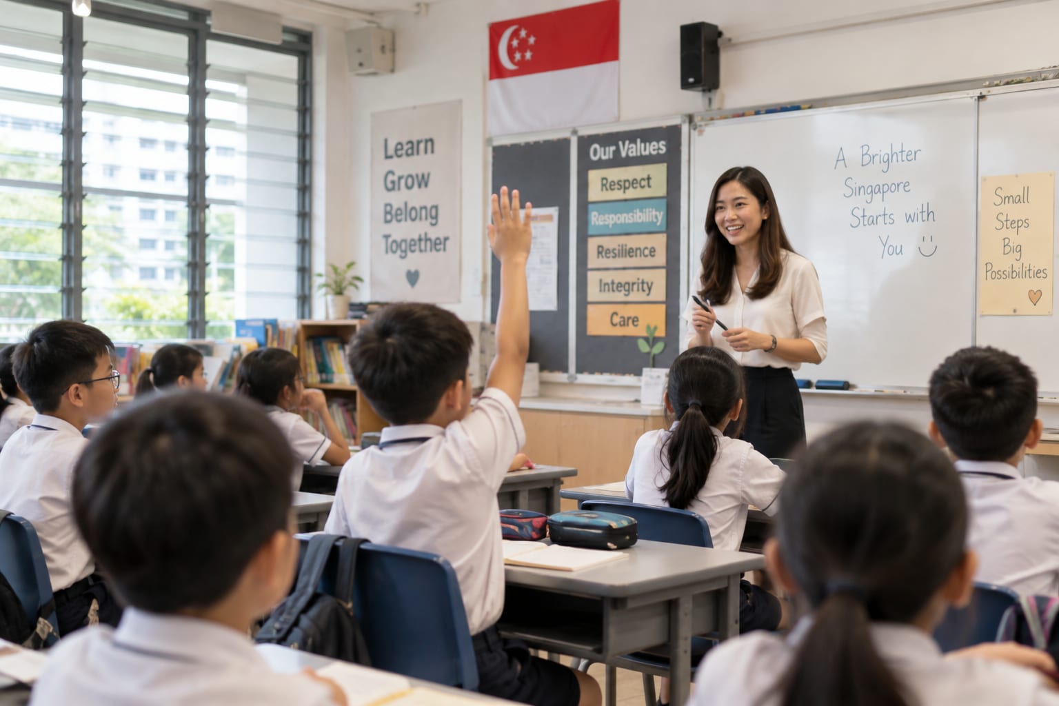 Primary school classroom with children learning together — representing Singapore's revised 2027 Primary 1 Registration Framework and its impact on property buyers